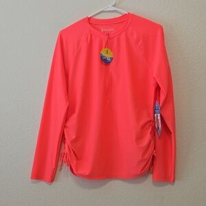Free country upf 50 long sleeve rash guard shirt size L 12/14 coral coastal